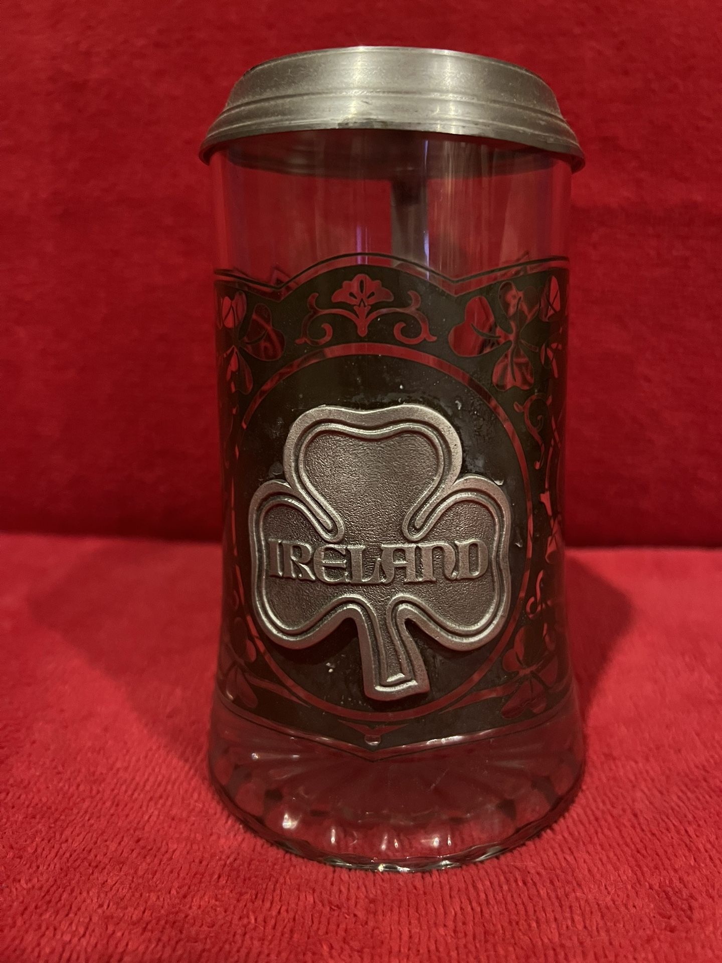 Used Pewter Glass Heritage Series Ireland Beer Stein with Shamrocks