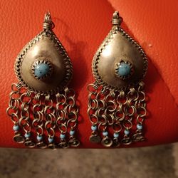 Womens Sterling Silver & Turquoise Earrings 