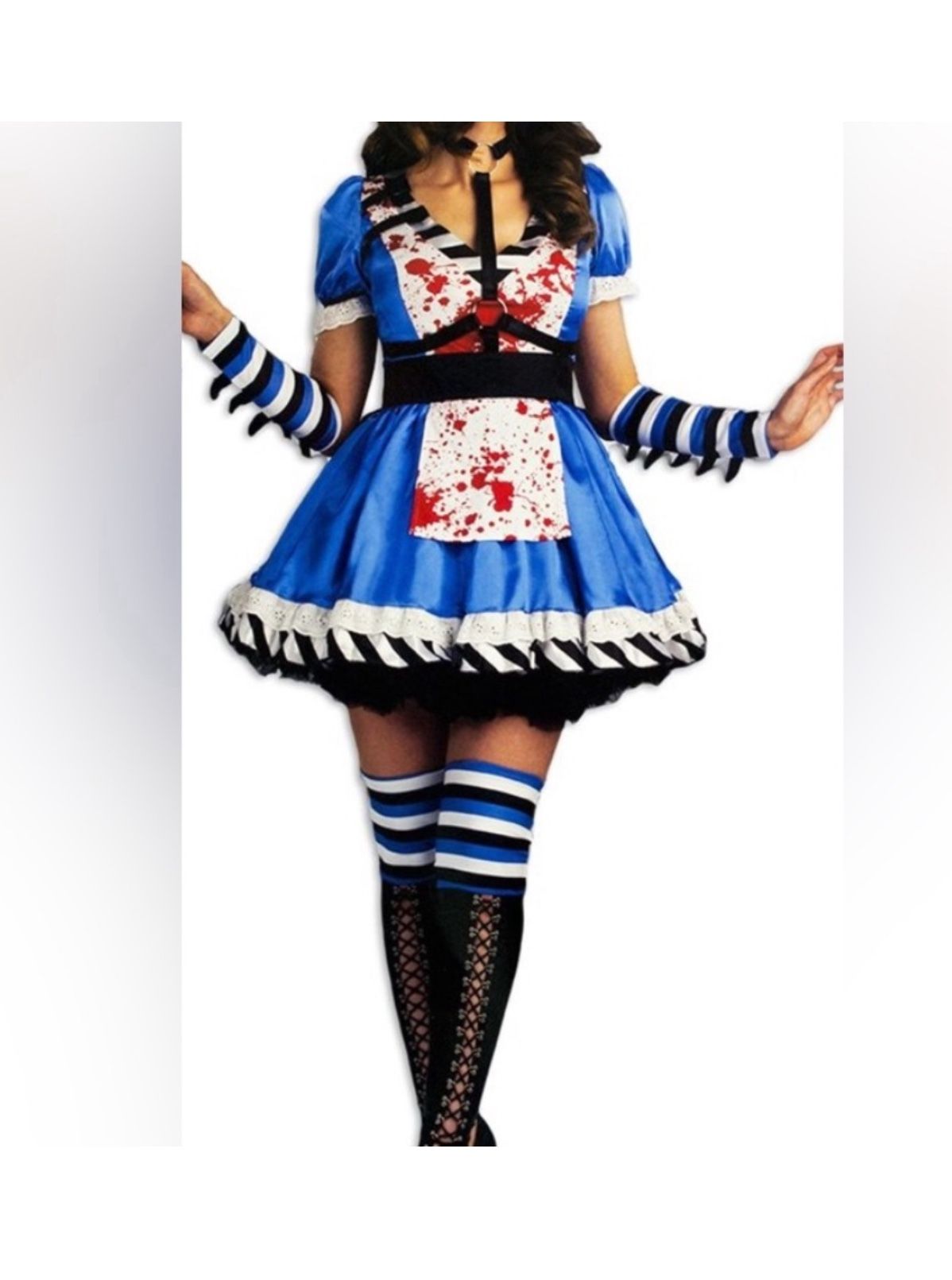 Blue and White Costume Dress with Striped Accessories