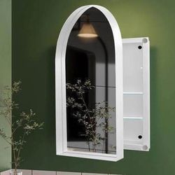 New White 24x36 Arched Medicine Cabinet Mirror for Bathroom Recessed Metal Framed
