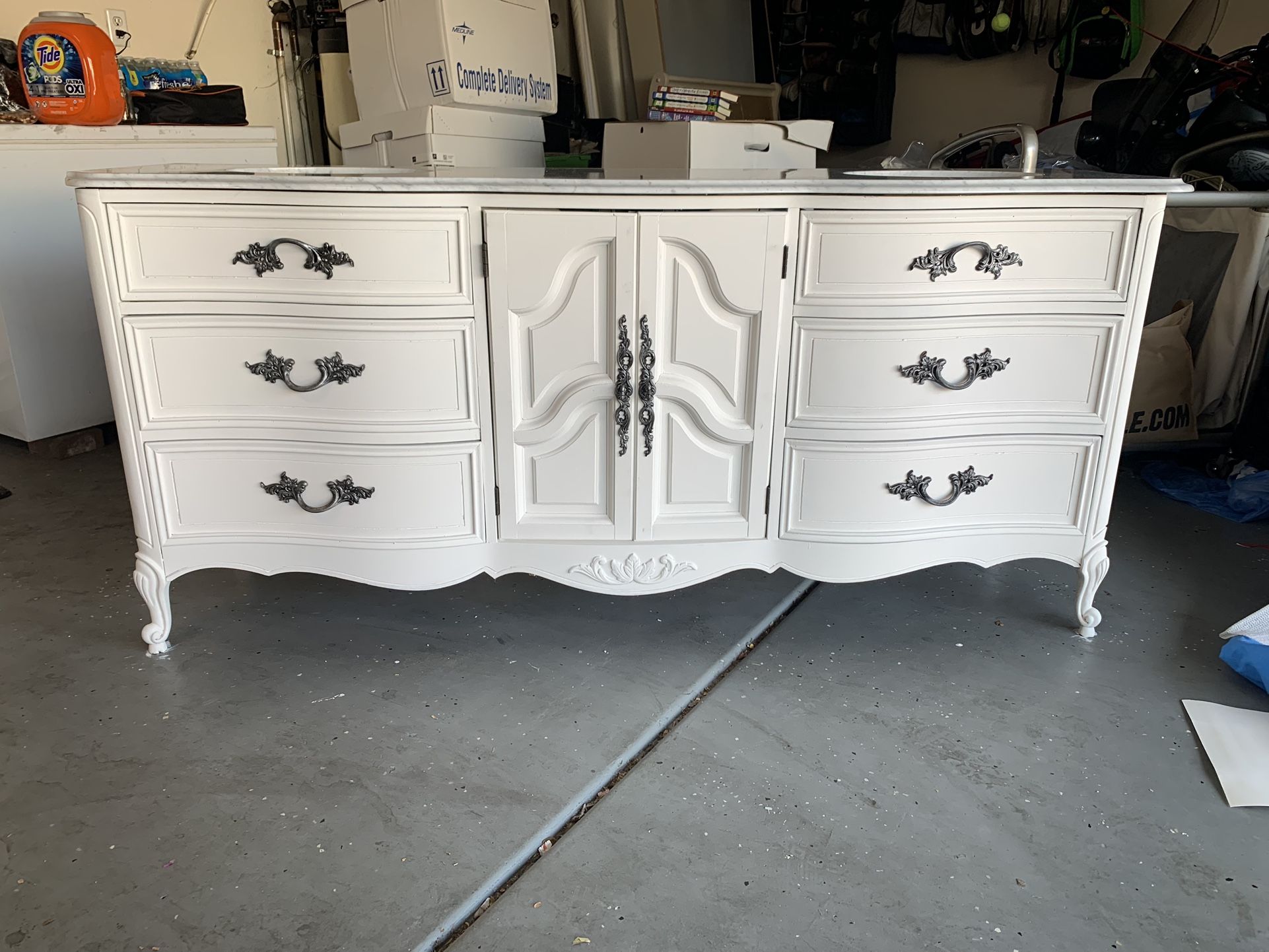 Smokey White French Provincial Bathroom Vanity