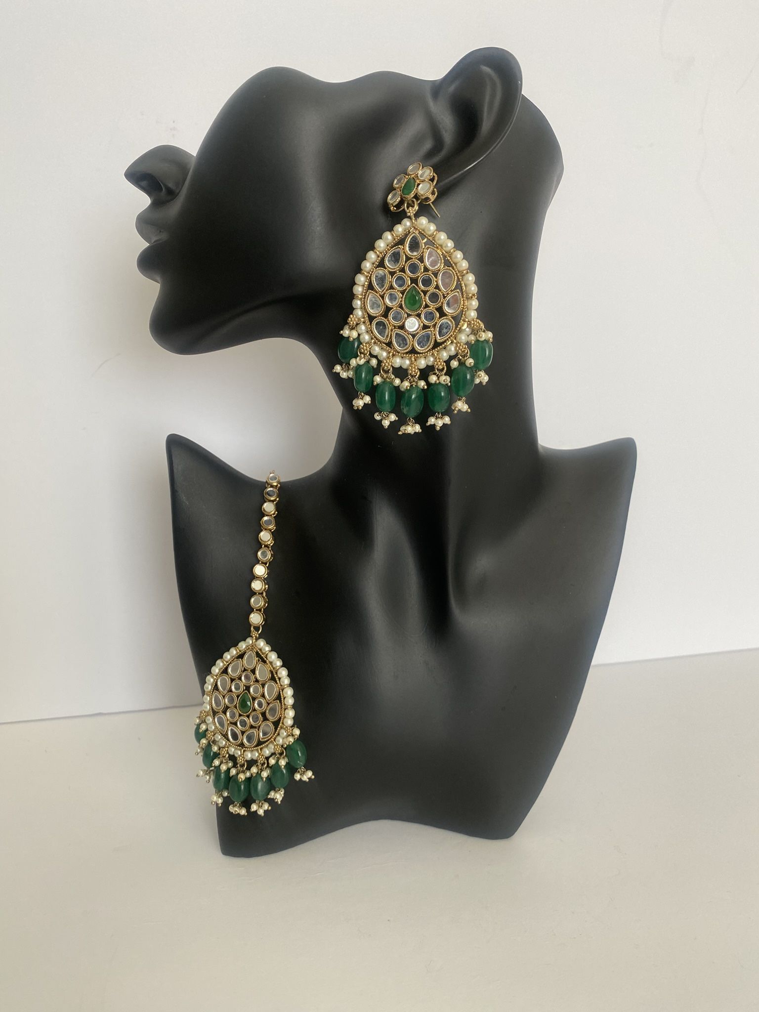 Green Earrings With Maangtika