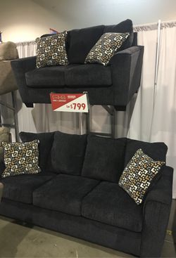 2Pc Charcoal Sofa and Loveseat Set Sale