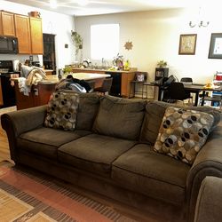 3-Seat Fabric Couch  set Neutral Brown/Taupe Pickup Only