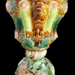 Antique Two Part Large Majolica Jardiniere 29"H x 19"W
