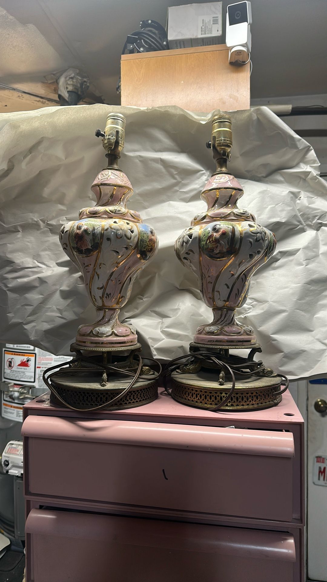 Set Of Capodimonte Italy Porcelain Lamps With Brass Base