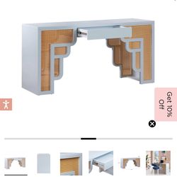 TOV Furniture Suzie Rattan Desk - Blue 