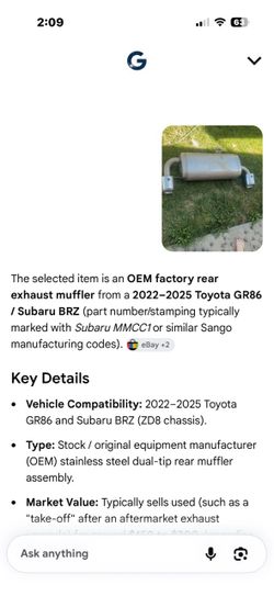 Rear exhaust muffler for 2022-2025 Toyota GR86