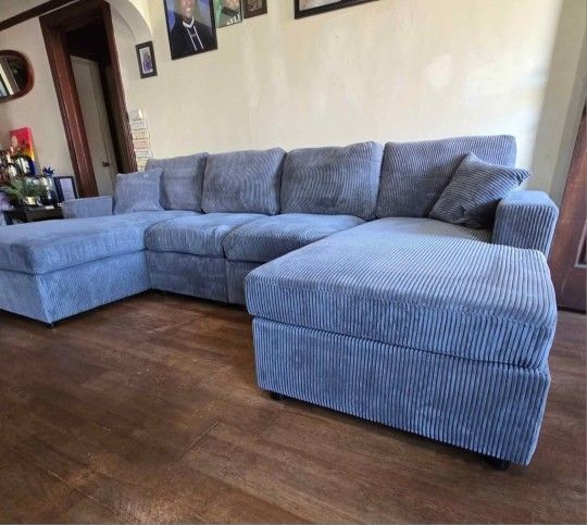 ✅️✅️4 pc fog grey corduroy fabric sectional sofa with double chaise ✅️✅️