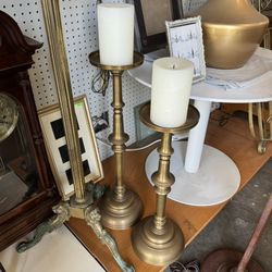 Set of 2 ARTERIORS Home Brass Candle Holder with Candle Very Good Condition 