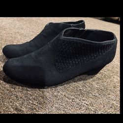 Women’s 7W Black Suede Ankle Boot with Parallel Wedge heel Sexy Comfy Stretch fabric design Stylish