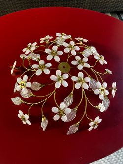 Pink Flower Branch Flush Mount Ceiling Light — Brass Finish