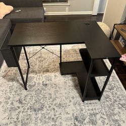 Small L Shaped Computer Desk, 40 Inch Corner Desk with Reversible Storage Shelves & PC Stand, Writing Study Table with Storage Bag for Small Space