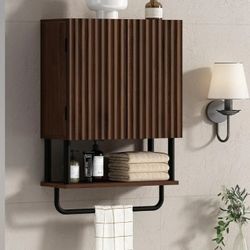1375: New Farmhouse Bathroom Wall Cabinet with 2 Door, 3-Tier Curved Profile Wooden Medicine Cabinet, Wall Mounted Storage Cabinet with Adjustable She