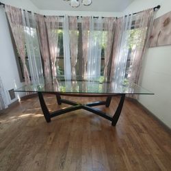 Modern Glass Dining Table with Architectural X-Base