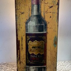 Painted Wood Picture Vintage 1916 Grand Vin Wine 