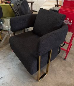 Black Boucle Accent Chairs with Gold Metal Frame - Set of 2