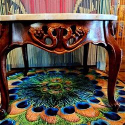 Vintage Louis XV- Style Marble Top  Cabriole Legs Carved Coffee Table Italy 17"×24.5"