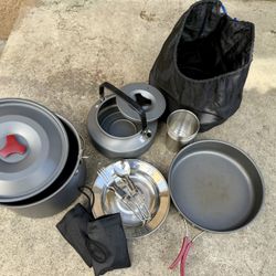 Pot , Pan , Kettle, 3 Cups , 3 Plate/bowls And 3set Eating Utensils. 