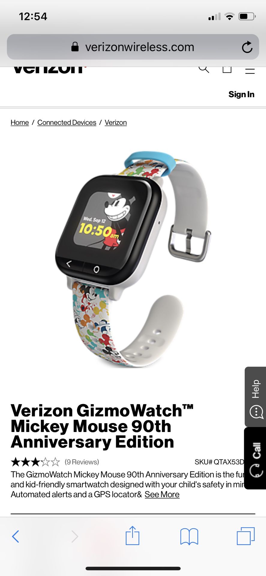 Gizmo Watch - Disney edition - Verizon wireless