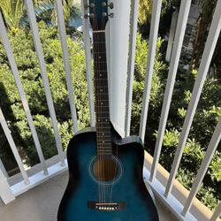 Blue Acoustic Guitar Cutaway – Full Size – Beginner Guitar + Tuner