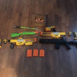 Nerf Collection! Including Blowgun, Extra Ammo Clips, And Extra Bullets