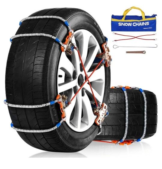 Snow Chains, Tire Chains for SUV Car Pickup Trucks, Universal Adjustable Emergency Traction Chains, Tire Width 205-265MM 8PCS