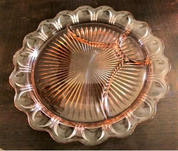 Antique Anchor Hocking dish Old Colony pink Depression glass divided platter condiment plate tray
