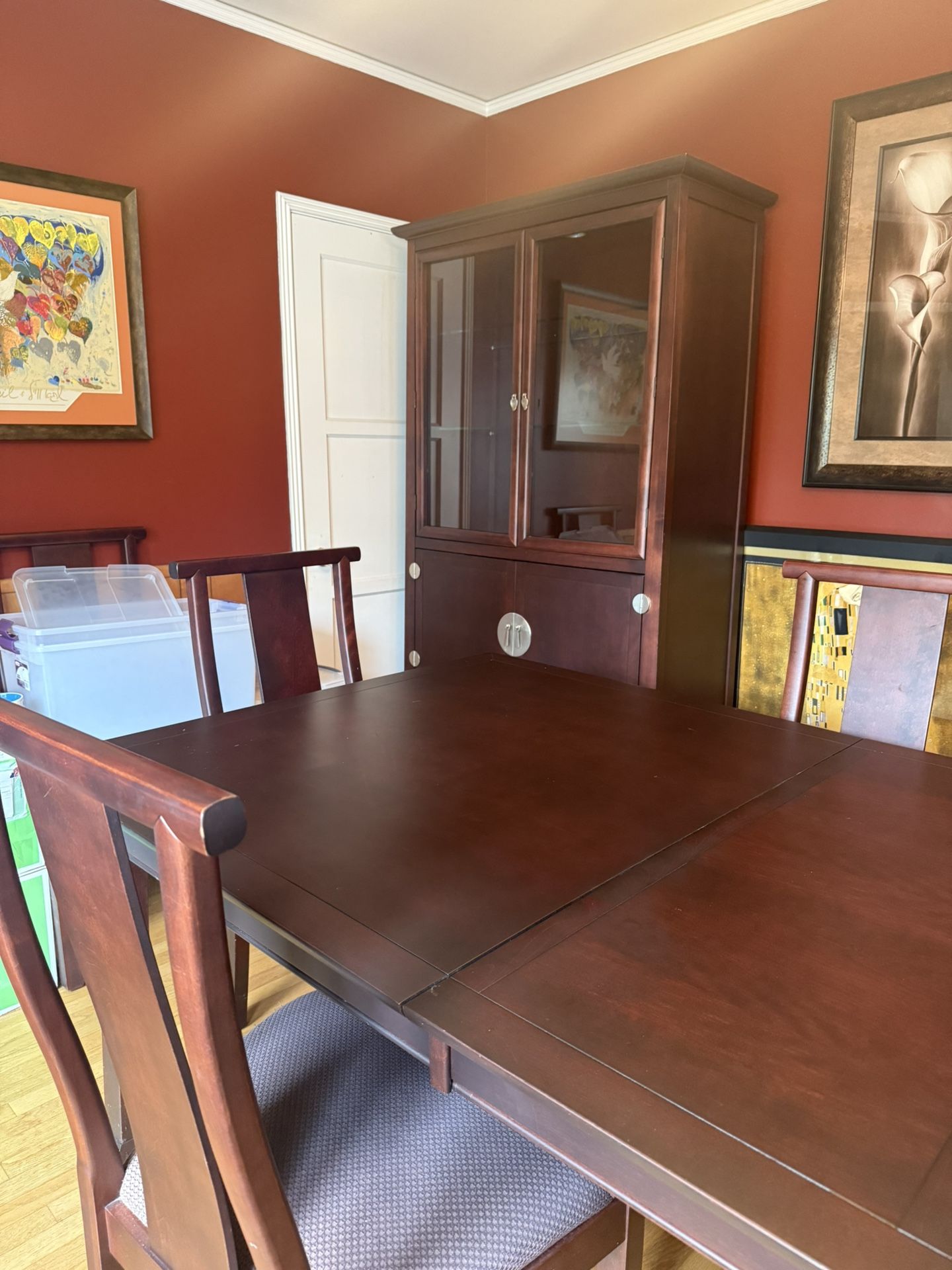 Solid Wood Dining Hutch And Dining Table - Includes Table Pads And Linens