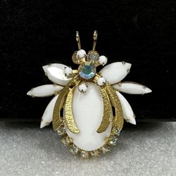 Juliana DeLizza & Elster Aurora Borealis & White Crystal Bug Insect Pin Brooch