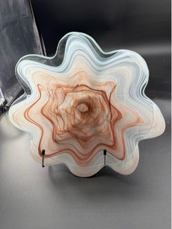 Murano Style Swirled Colors Art Glass Fruit Bowl Scallop Wave Edge