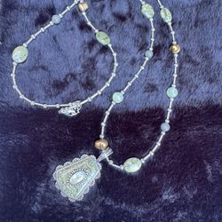 Carolyn Pollack Sterling Silver Green Jasper Necklace – Signed .925 Designer Artisan Necklace 