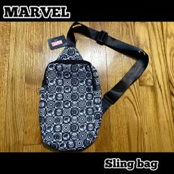 Marvel Black & White Sling Bag Adjustable Strap Zip Closure New! 