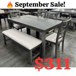 Gray 6 Piece Solid Wood Dining Table Set 60" x 36" x 30" H