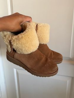 UGG Michelle Suede Boots in chestnut with a fold-over plush sheepskin cuff size 6.5