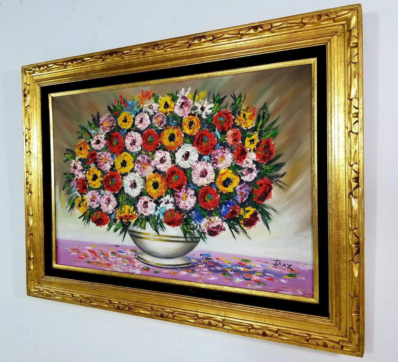 Mid century original Fernando Diaz acrylic oil on canvas " Impasto Floral Bouquet""