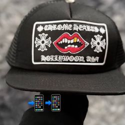 Brand New Chrome Hearts Hollywood USA Trucker Hat - Black w/ Red Lips Patch | NWT