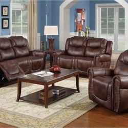 🔥GREAT PRICE🔥 3PC Luxurious Brown Reclining Living Room Sofa Set 👍FREE FINANCING AVAILABLE❗NO CREDIT CHECK❗ 
