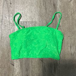 Green floral bikini top with adjustable straps
