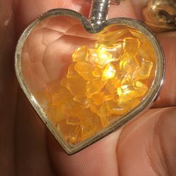 Citrine Gemstone Heart Locket Pendant Christmas Gift Birthstone 