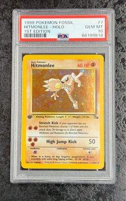 1999 POKÉMON FOSSIL HITMONLEE HOLO 1ST EDITION #7 GEM MINT VINTAGE 💎 PSA 10