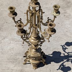 Large Ornate French Victorian 5 -Arm Solid Brass Candabrela 