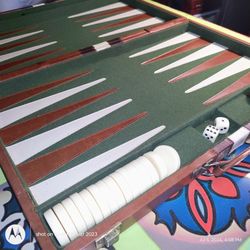 Vintage Backgammon Portable Fuax Leather Board Game with All Pieces + Dice