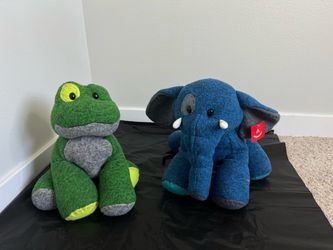 Vintage Aurora Patchwork Frog & Blue Elephant Plush Stuffed Animals Lot