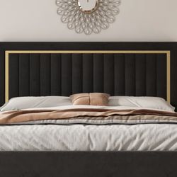 MUST GO! King Bed- Black Velvet/ Gold Detail (PERFECT CONDITION)