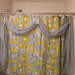 Fabric Shower Curtain With Attached Swag