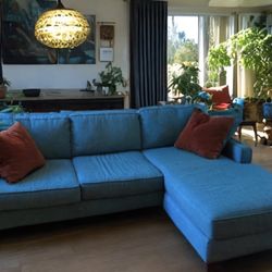 Blue Keegan 90” Sectional Sofa from Macy’s with Reversible Chaise by Jonathan Luis