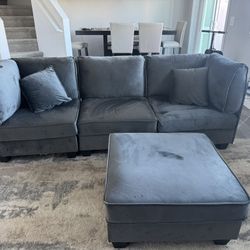 Gray Microfiber Sofa With Ottoman And Side Chair