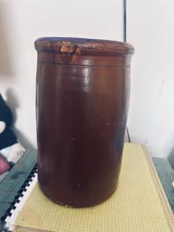Antique Brown Stoneware Crock with Lid