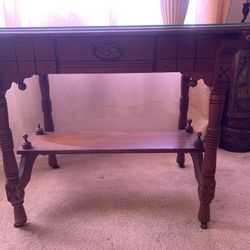 Antique Wood Carved Table With Glass Top